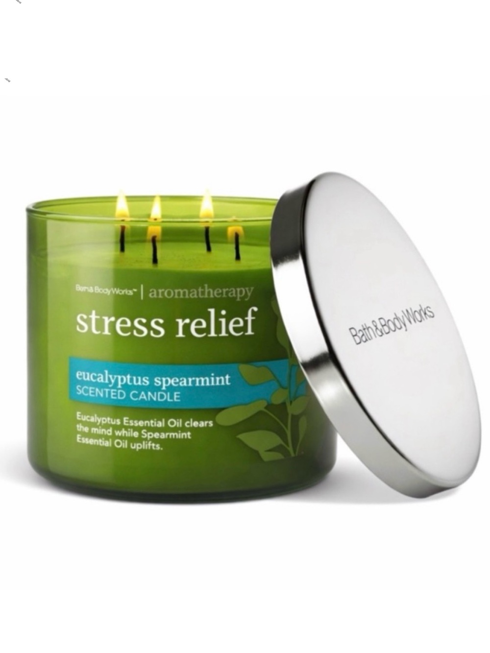 Bath & Body Works Aromatherapy Stress Relief‎ 3 Wick Candle Eucalyptus Spearmint